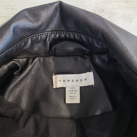 Topshop Black Faux Leather Trench Coat Womens 12 Classic Quiet Luxury Old Money - Picture 4 of 10
